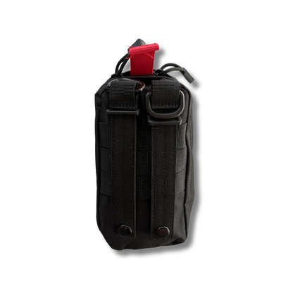 Rear view of the LifeSaver medical emergency pouch for the black-tourniquet variant