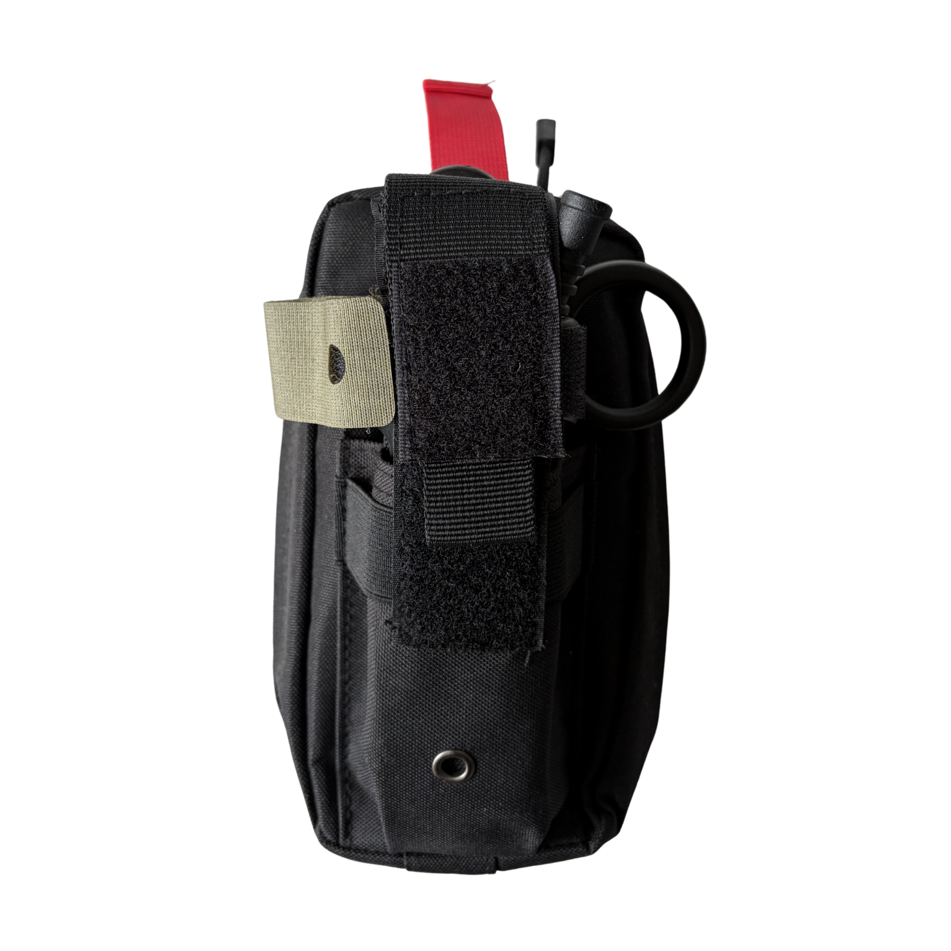 Front view of the LifeSaver medical emergency pouch with black tourniquet