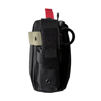 Front view of the LifeSaver medical emergency pouch with black tourniquet