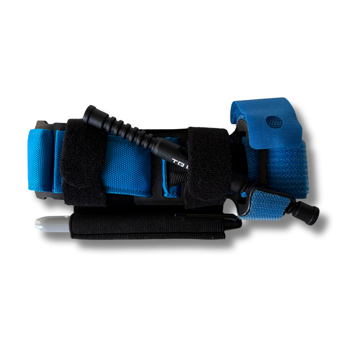 Vooraanzicht van de blauwe houder van de LifeSaver Tourniquet Set
