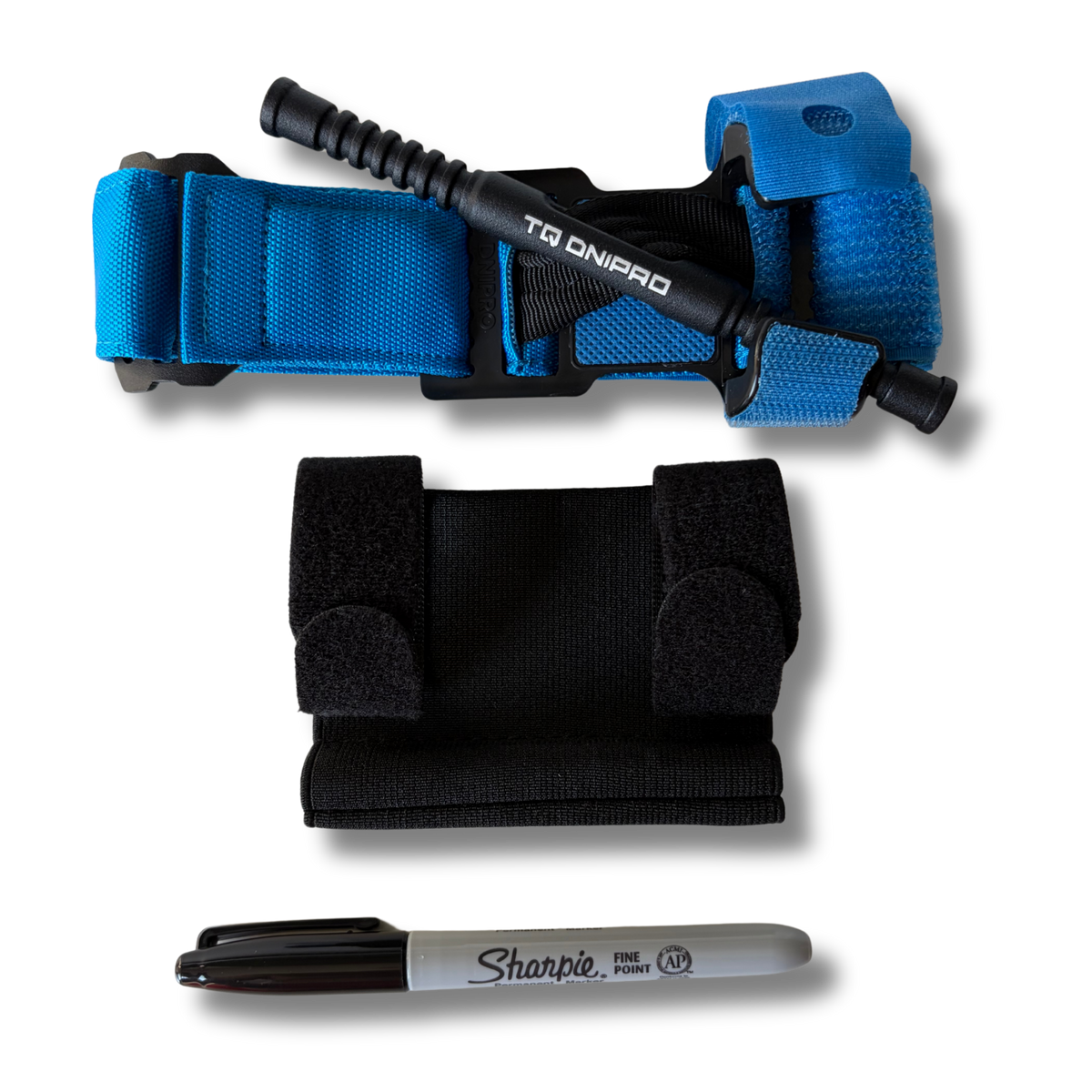 LifeSaver Tourniquet Set in blue with Dnipro Tourniquet Gen 2, holder and permanent marker