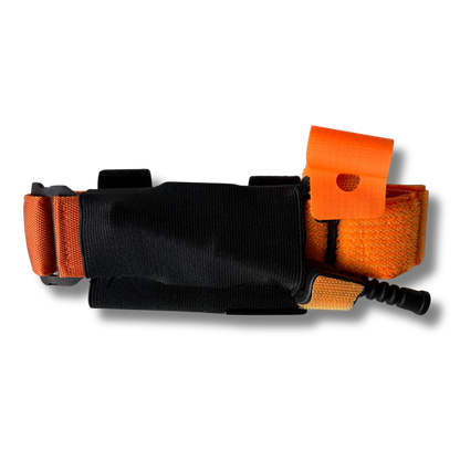 Front view of the orange LifeSaver Tourniquet Set holder