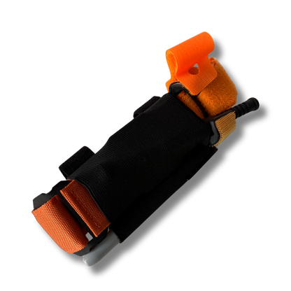Side view of the orange LifeSaver Tourniquet Set holder