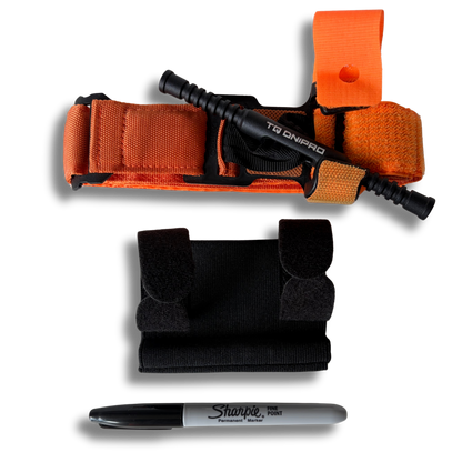 LifeSaver Tourniquet Set in orange with Dnipro Tourniquet Gen 2, holder and permanent marker